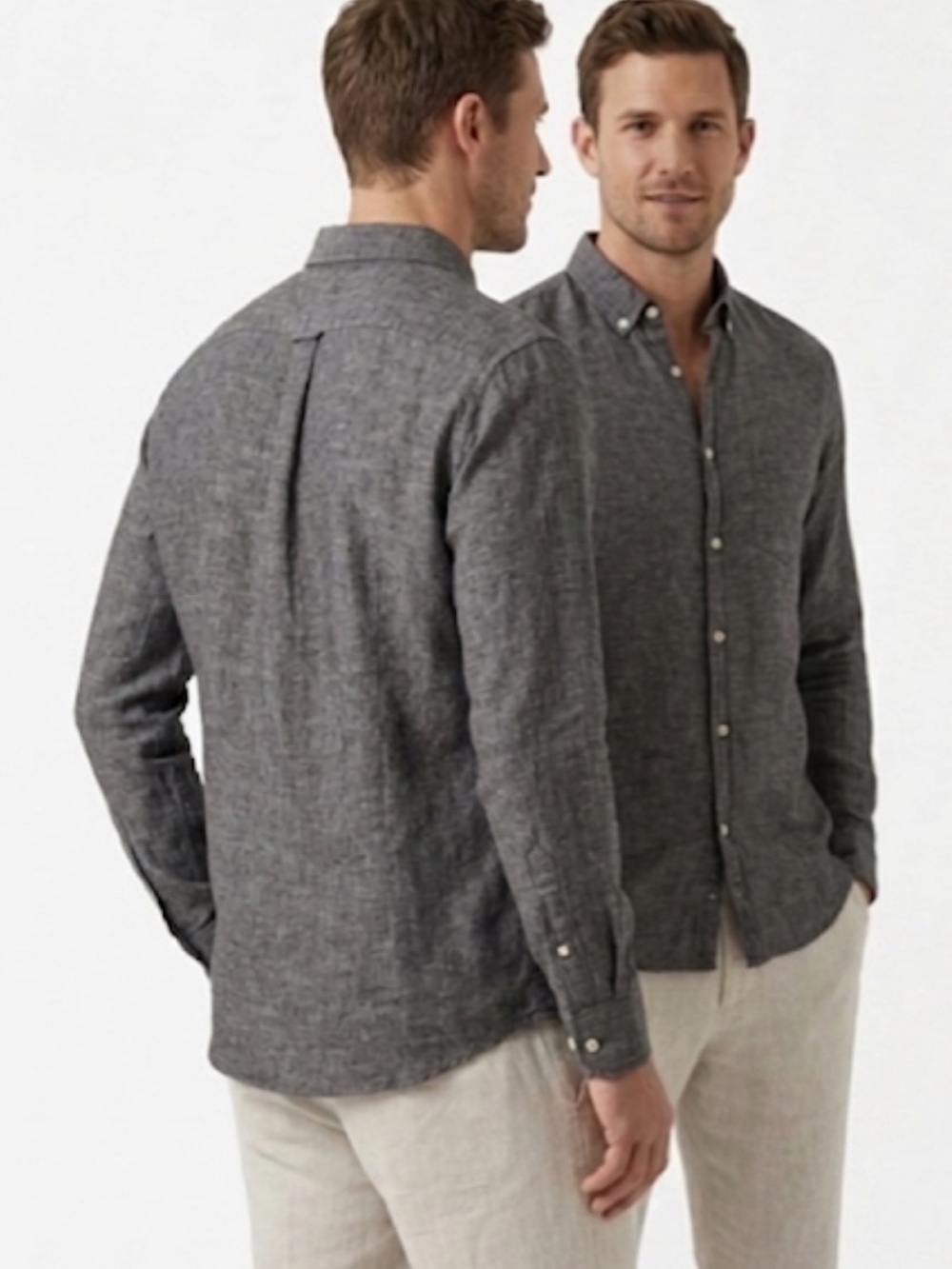 URBANMAN Linen Blend Heathered Gray Button Down Shirt